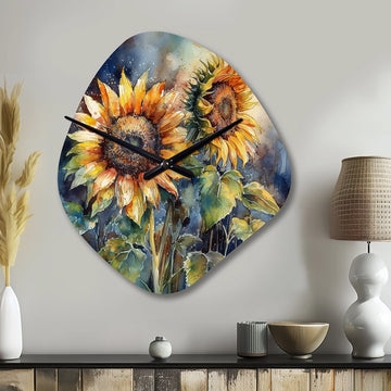 Yellow Sunflower Symphony II - Asymmetric Metal Wall Clock